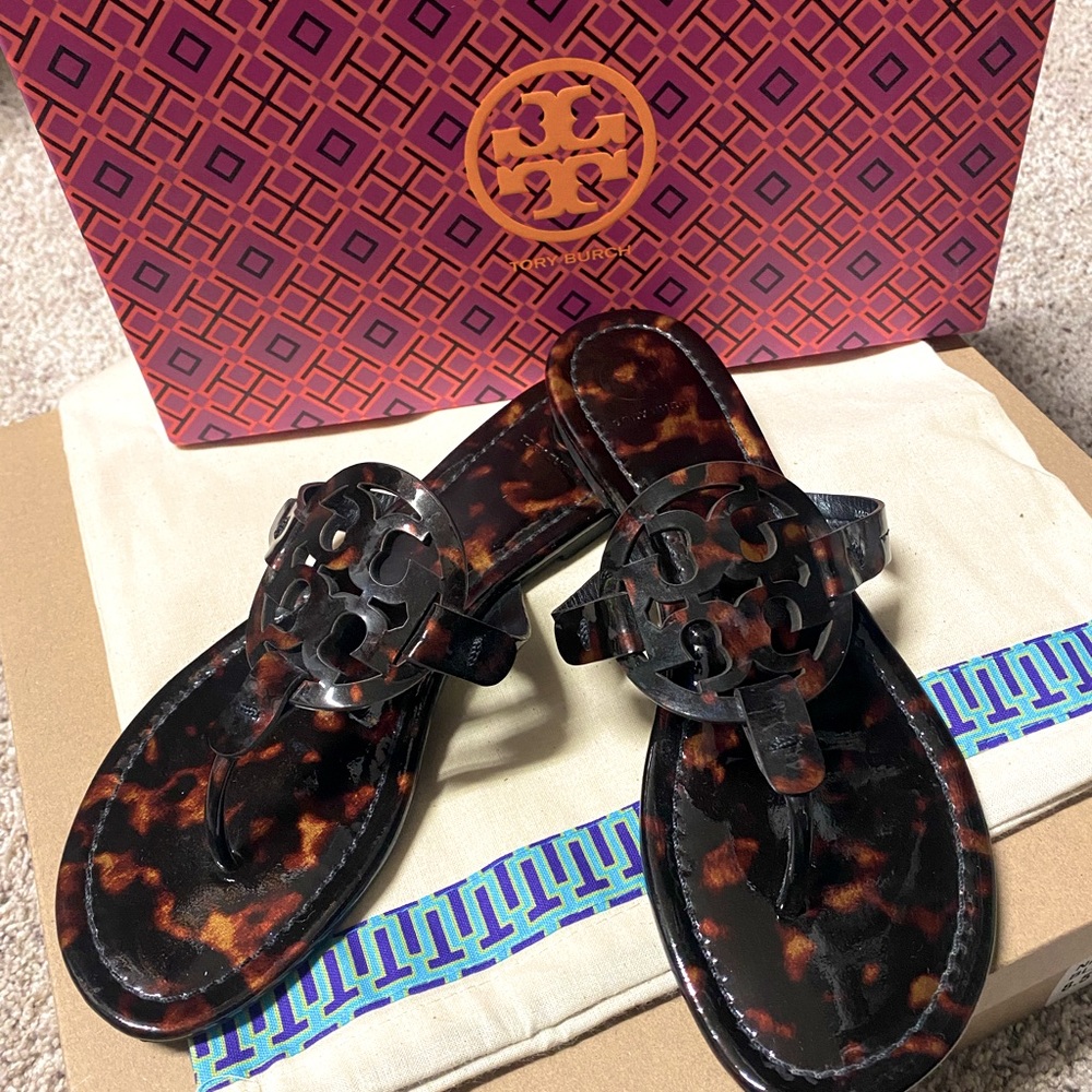Size 8.5, Tortoise Shell Tory Burch Miller Sandals
